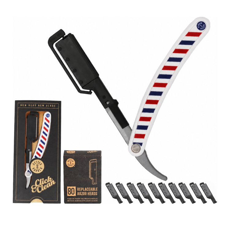 Better Barber Professional Straight Razor Handle (80 Disposable Blades)